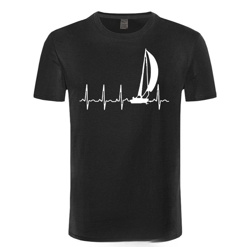 Sailing T Shirt SAILING IN A HEARTBEAT TShirt Summer Graphic Tee Shirt Cute 100 Cotton Short Sleeve Mens Tshirt