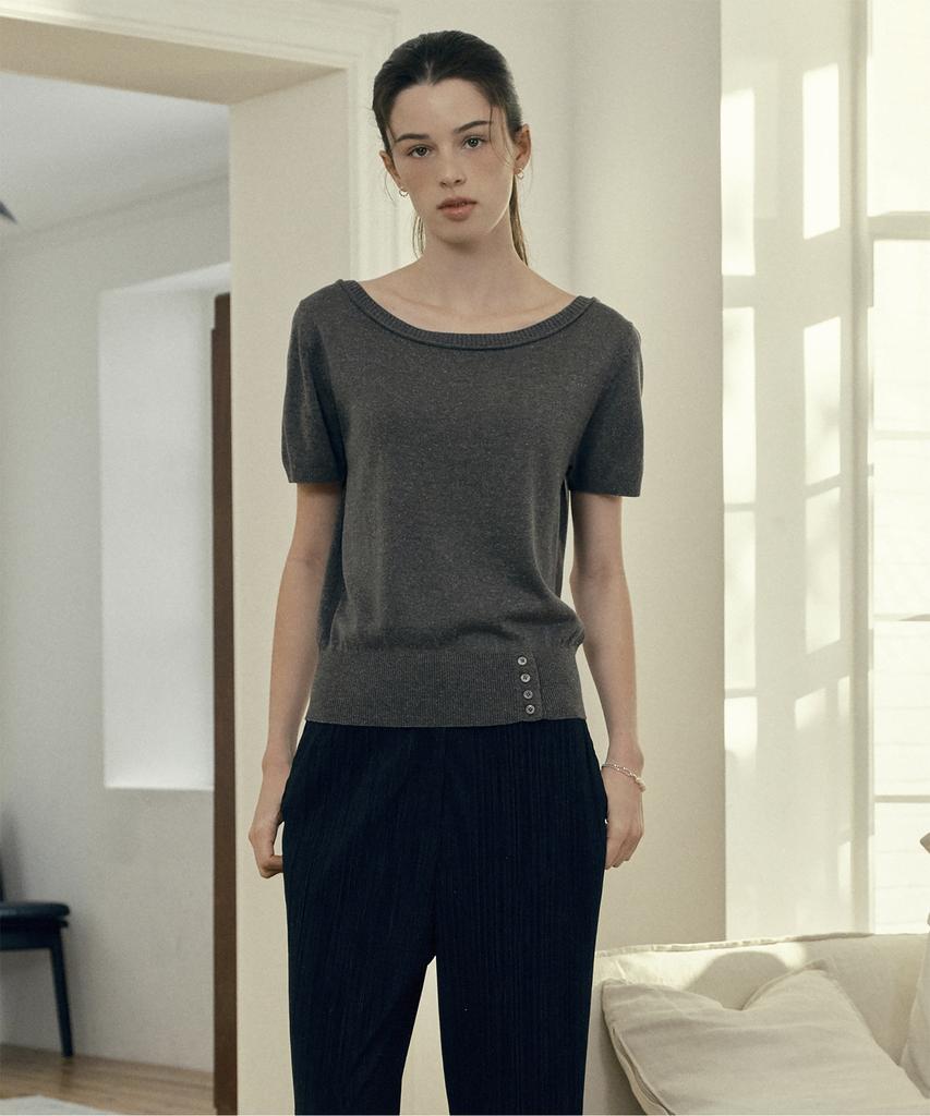 JUCYJUDY Linen Blend Boat Neck Knit Pullover J1Kt321A