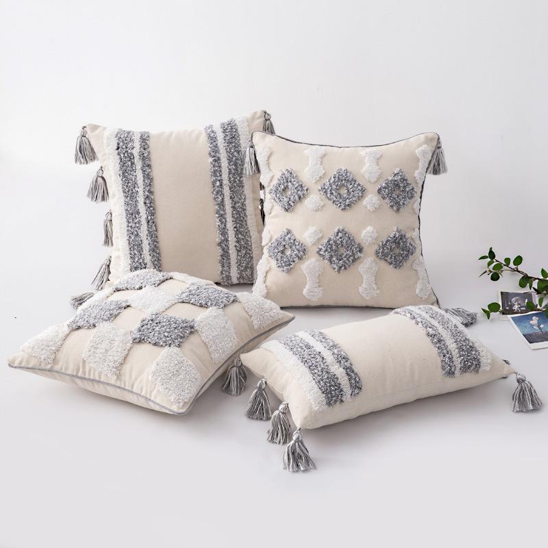 Home Decoration Ethnic Style Cushion Bedside Ins Moroccan Lace Tassel Tufted Pillow Cover
