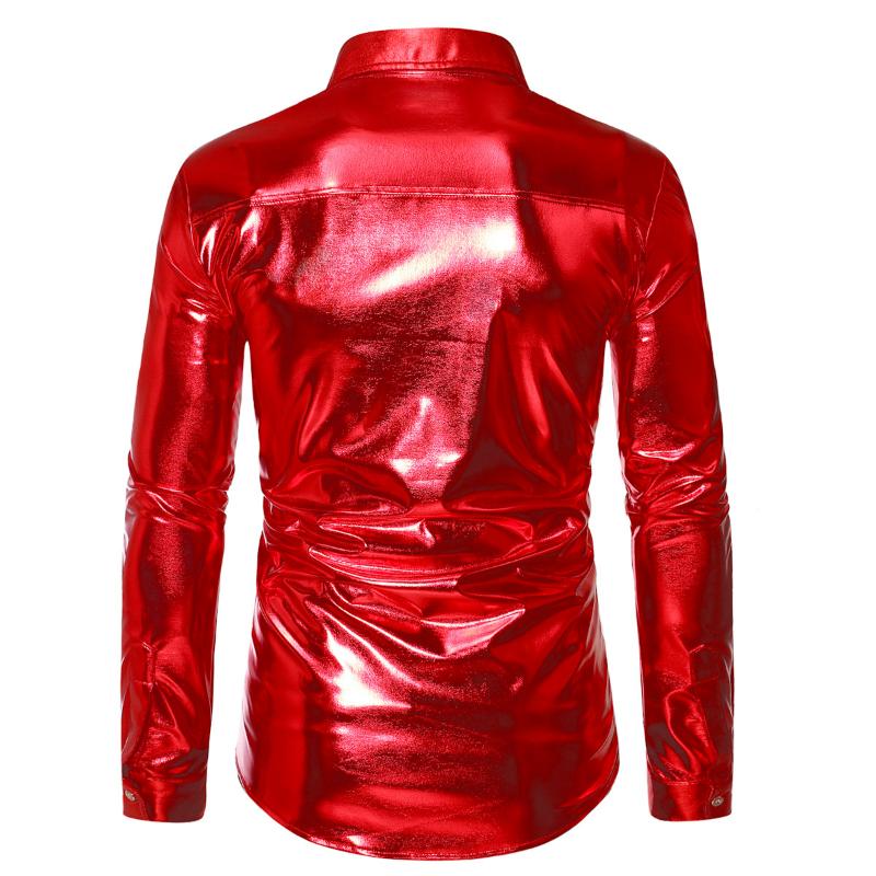 Mens Sequin Long Sleeve Shirt Party Nightclub Dance T-Shirt Shiny Button Tops