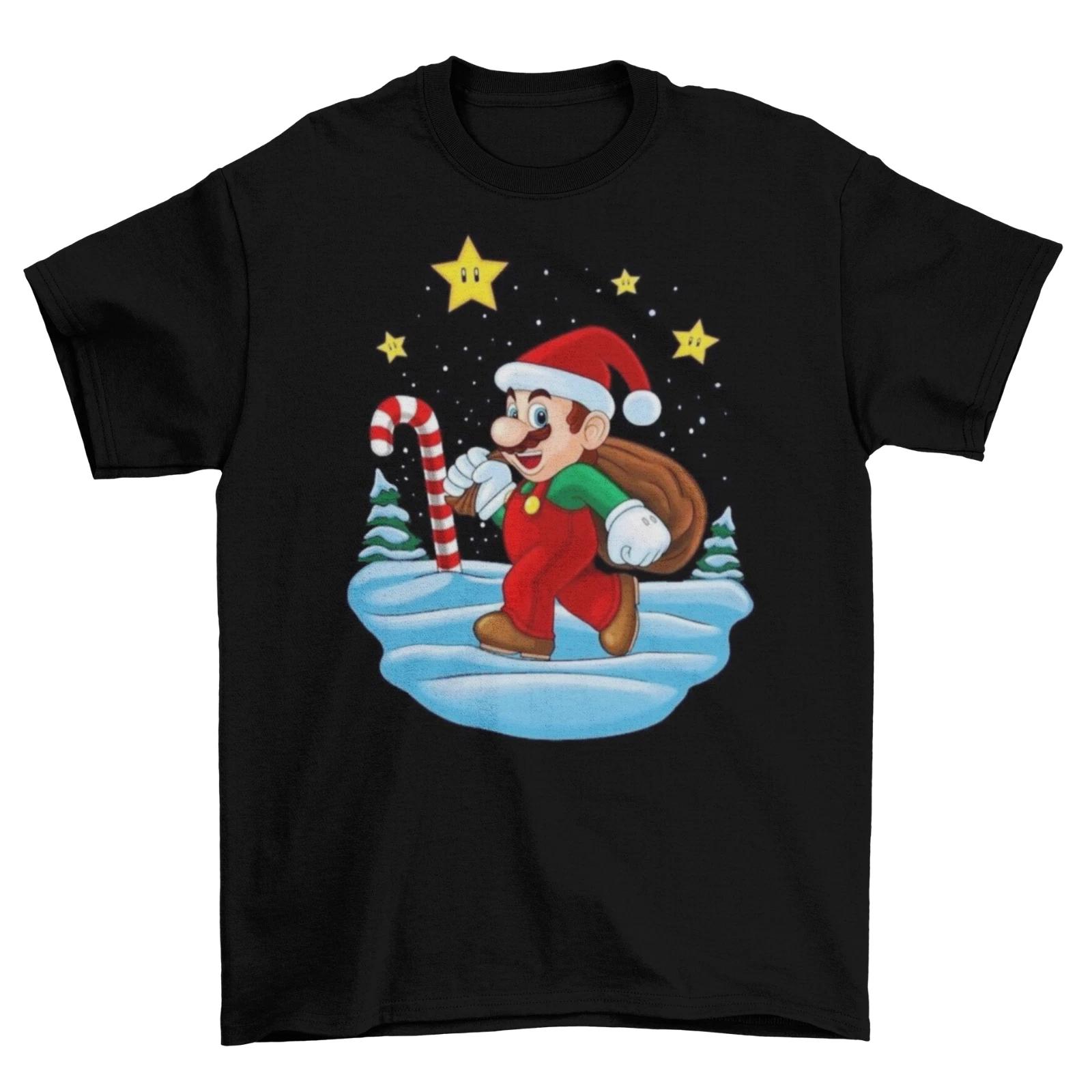 Super Mario Christmas T-Shirt Unisex Cotton Mario Galaga Video Game Retro New XXXXL