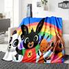 Rainbow Bing Friends Singing Flannel Blanket, Soft Polyester, Modern Design, All-Season for Camping, Travel, Gifts for holidays or birthdays