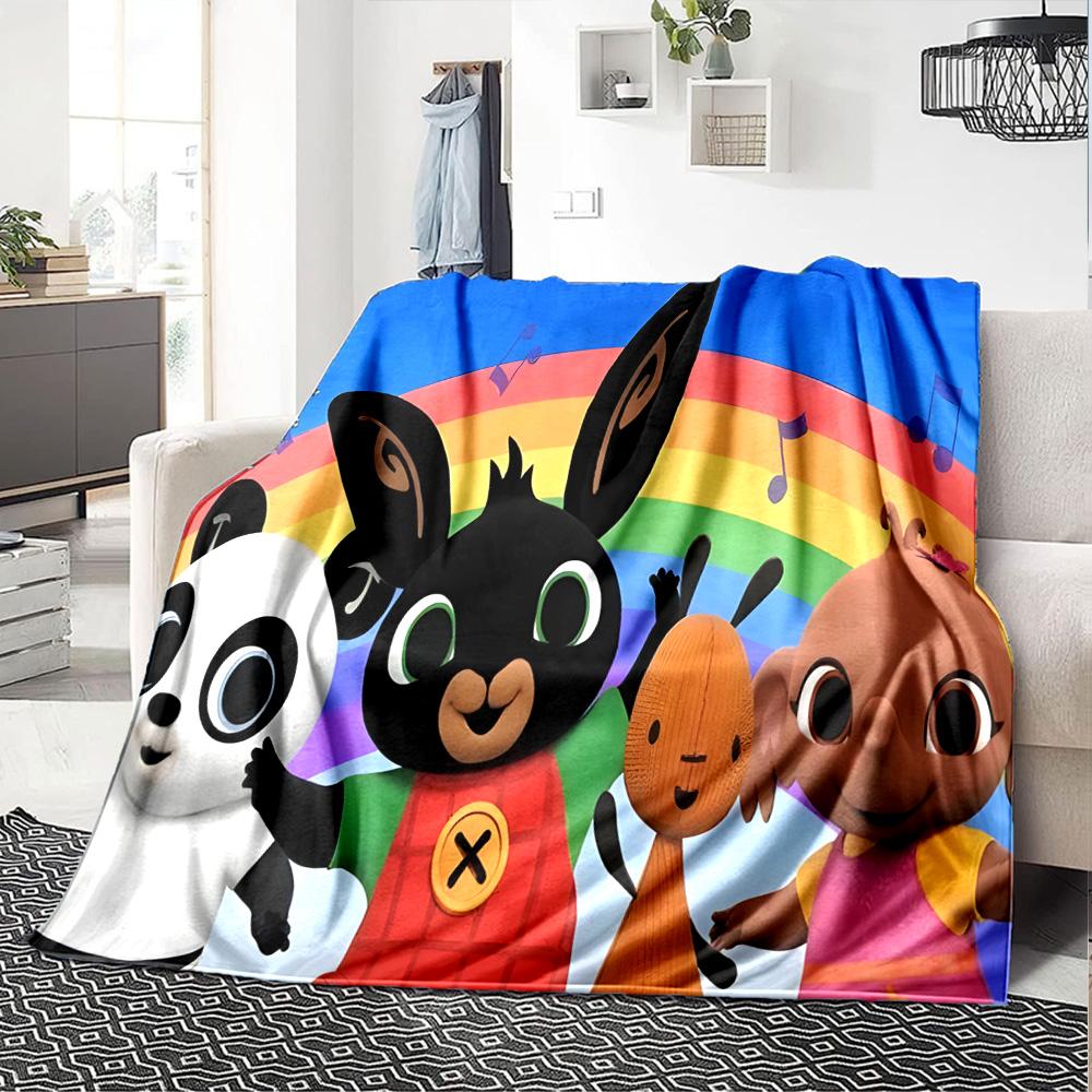 Rainbow Bing Friends Singing Flannel Blanket, Soft Polyester, Modern Design, All-Season for Camping, Travel, Gifts for holidays or birthdays