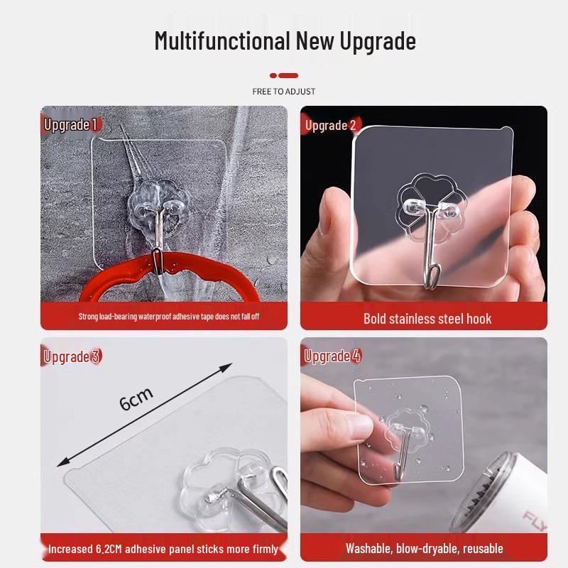 Strong Adhesive Transparent Wall Hook, Drill-Free, Suction Cup Mount for Kitchen Use