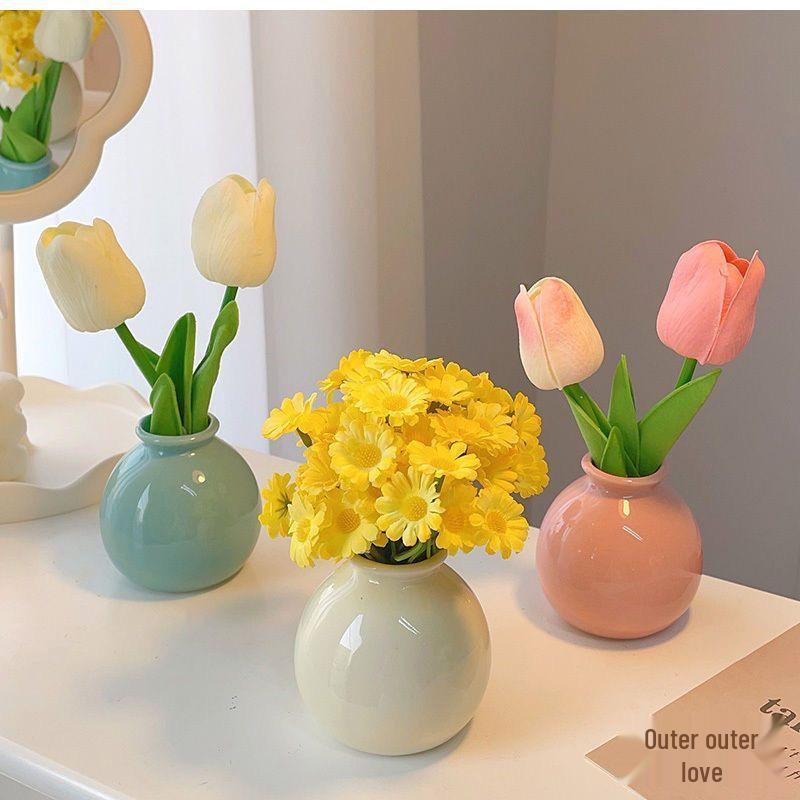 Small Ceramic Vase for Dried or Artificial Flowers - Perfect for Office Desk, Washstand, Dining Table, or Home Decoration