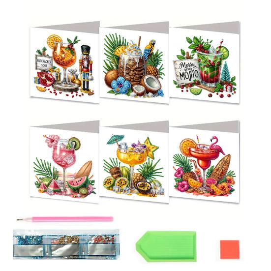 6 Pcs DIY Rhinestone Art Painting Cards Christmas Greeting Card Making Kit with Envelopes 5D Snowman Cat Deer Rhinestone