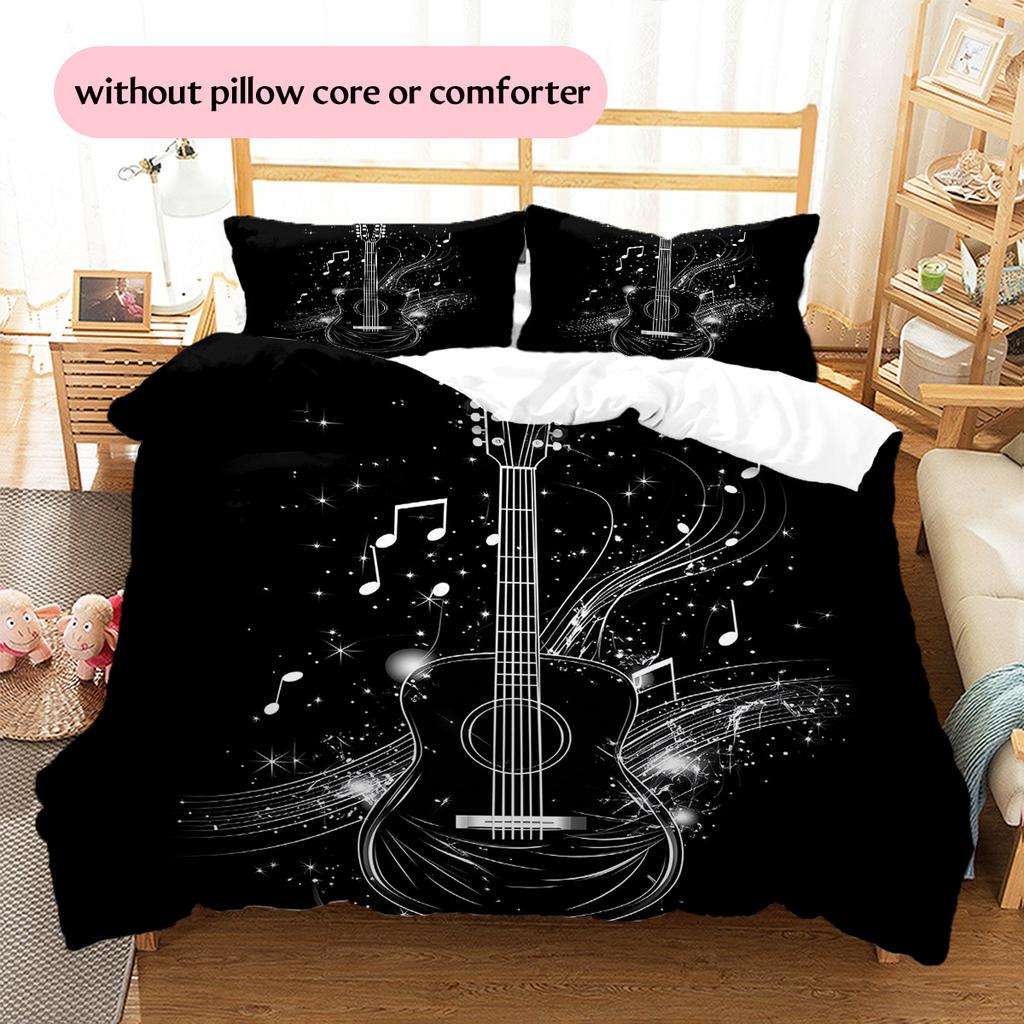 Musical instrument notes Pattern Bedding Quilt Set Quilt Cover Pillowcase Home Decoration Gift (1 * duvet cover + 2 * pillowcase, without core)