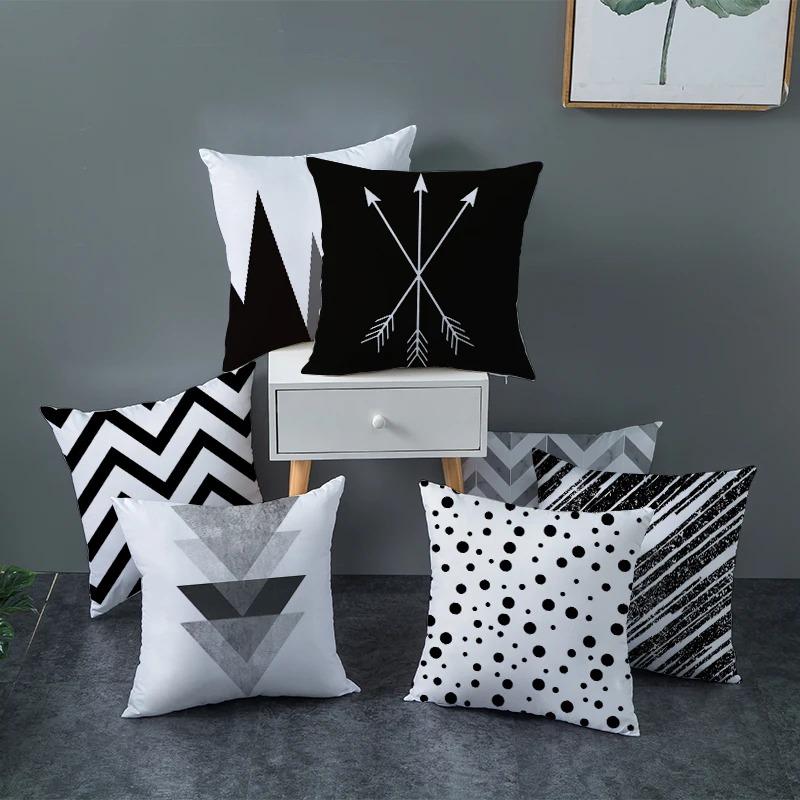 Black and White Geometric Decorative Pillowcases Living Room Office Home Pillowcases Car Ornaments