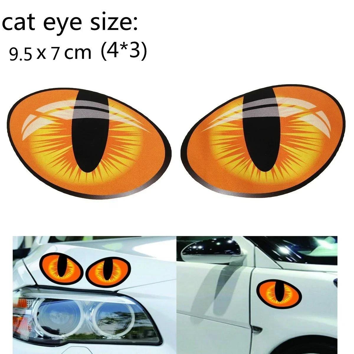 1 пара 3D забавные светоотражающие наклейки «кошачьи глаза» для автомобиля, голова грузовика, двигатель, зеркало заднего вида, оконная крышка, наклейка на дверь, графика 9,5*7 см чёрный