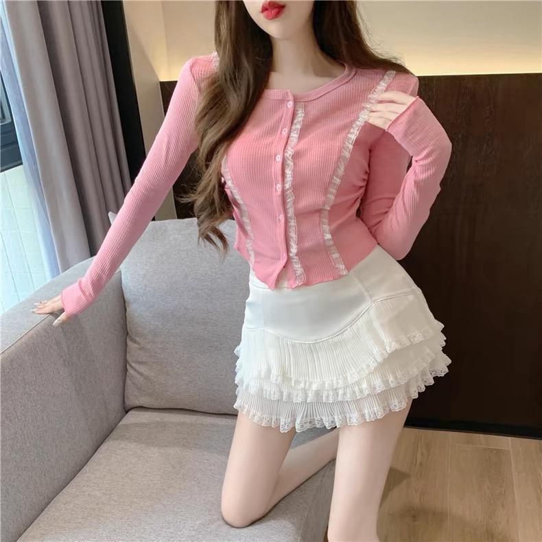 Cotton Blend Summer Womens Short Skirt With Lace Ruffle Hem For Casual Wear