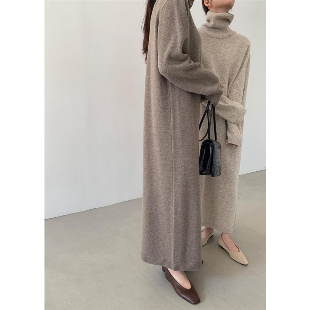 Dickes Winter Damenkleid Langarm Strickkleider Maxi Vintage Übergröße Kleider