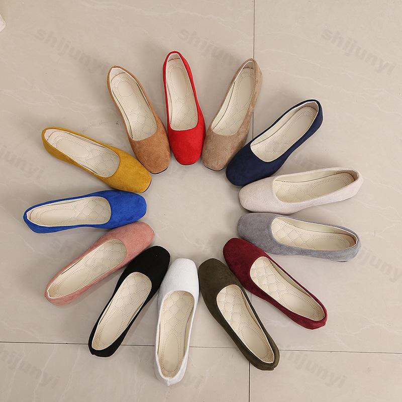 2026 Spring Autumn Square Head Shoes Fashion Comfortable Flats Women's Suede Shallow Mouth Shoes Women's Shoes Large Size