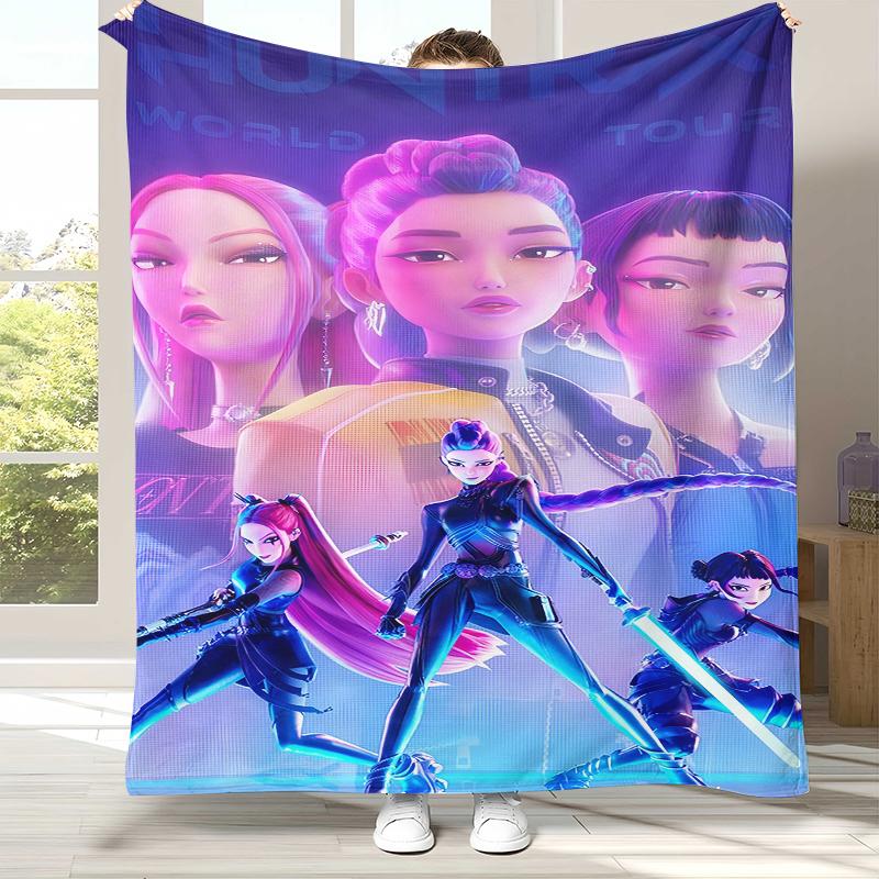 

K-Pop Demon Hunters Golden Saja Boys Flannel Blanket,Ultra Soft Warm Plush Throw for Home Bedroom Bed Sofa Cover Office picnic 75x90cm