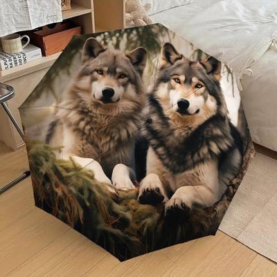 1 Stück Wolf Wald Muster Schirm Design Automatisches Öffnen und Schließen Schirm, Hochwertiger Reise Schirm, Leicht und Tragbar