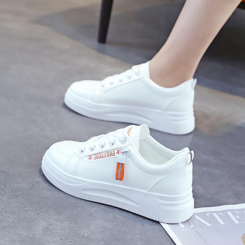 

Soft leather little white shoes women s new spring and autumn versatile leisure sports lightweight soft sole travel board shoes tide 35 помаранчевий