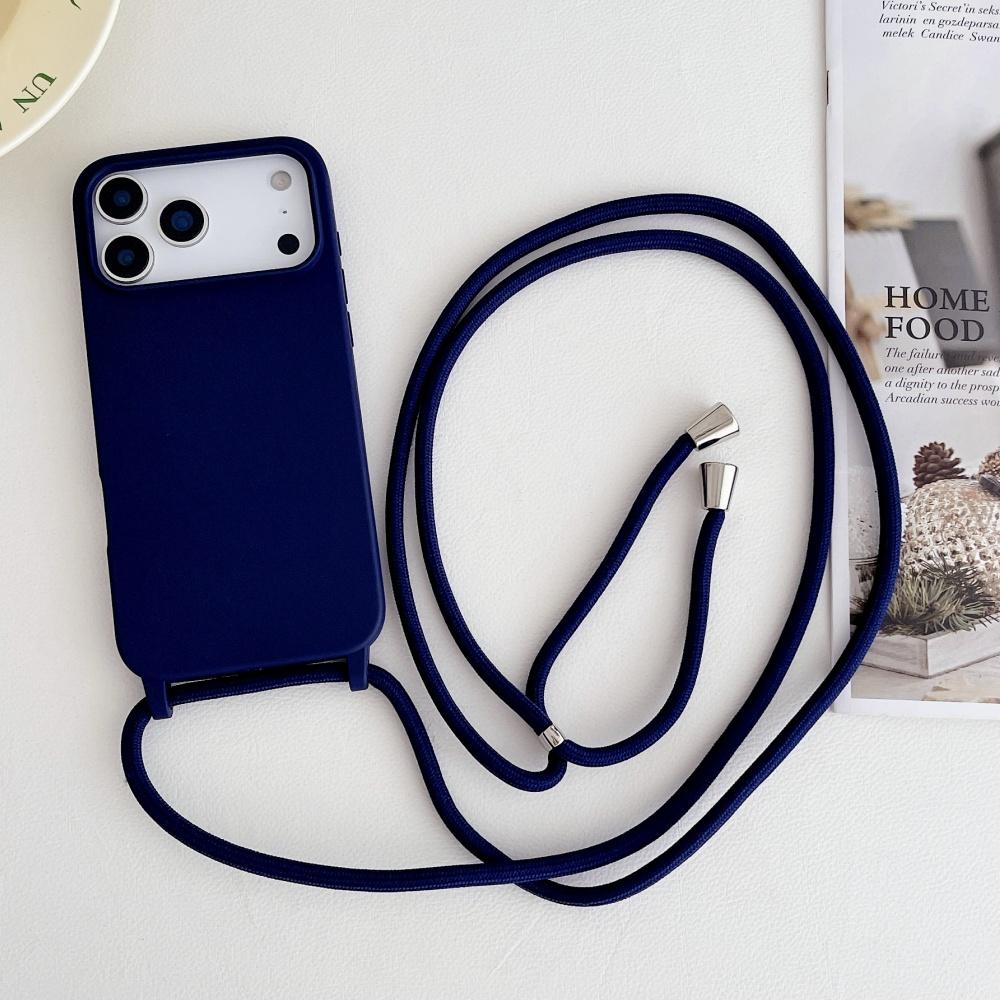 Matte Silicone Soft Case For iPhone 17 Pro Max Air 16 15 13 12 11 14 Plus Crossbody Lanyard Necklace Anti-Lost Cord Strap Cover