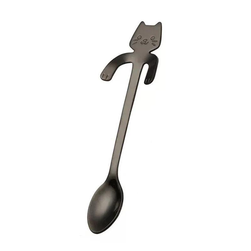 Cat Shape Steel Coffee Stainless Tea Spoon Lovely Cute Teaspoon Dessert Snack Scoop Ice Cream Mini Spoons Tableware Kitchen Tool