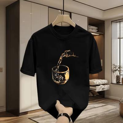 Super Hübsches Reine Baumwolle Bedrucktes T-Shirt Schweres Kurzarm Herren Trendmarke Reine Baumwolle Bedrucktes T-Shirt