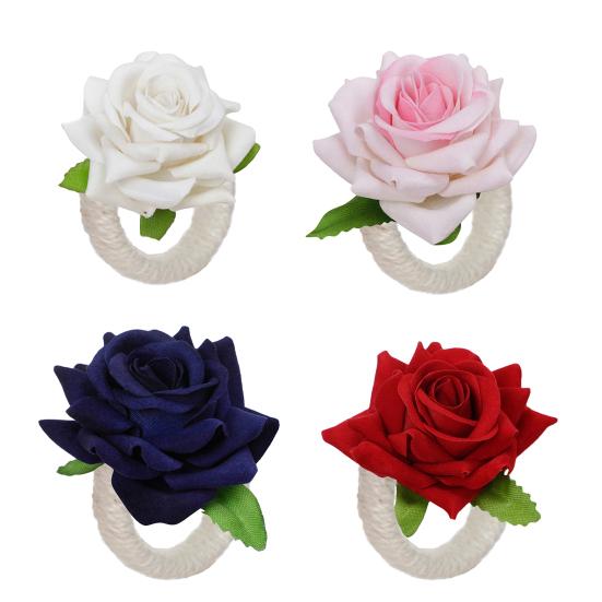 6Pcs Artificial Rose Napkin Rings Fabric Flower Napkin Holders Rustic Napkin Rings for Weddings Anniversaries Dining Table Decor