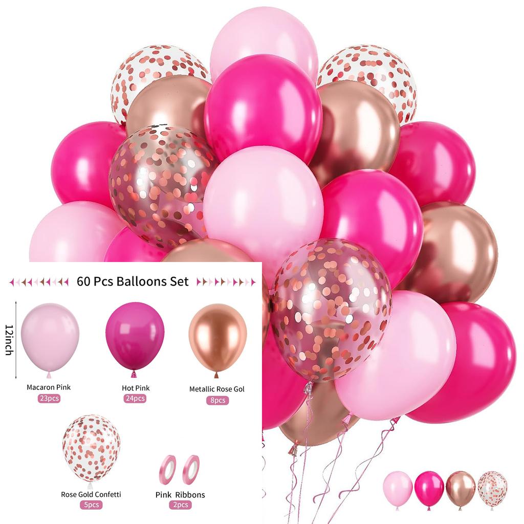 Set di 60 palloncini in lattice da 12 pollici rosa blu viola oro con coriandoli, adatto per matrimoni, compleanni, feste popolari