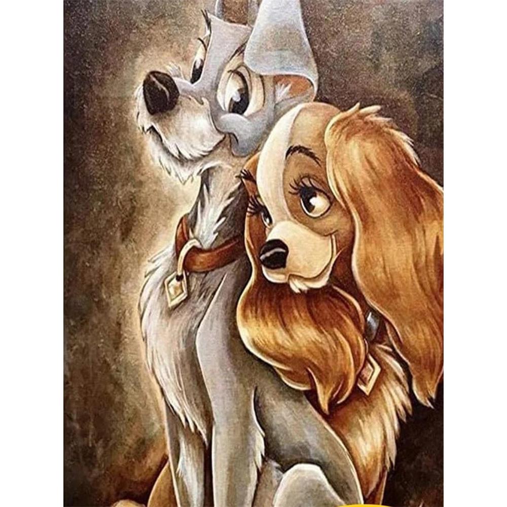 

Disney Diamond Painting Lady and The Tramp Healing Illustration in Oil Painting Style 5D Diamond Painting Art Embroidery Cross Stitch Room Decoration Round 20x30cm