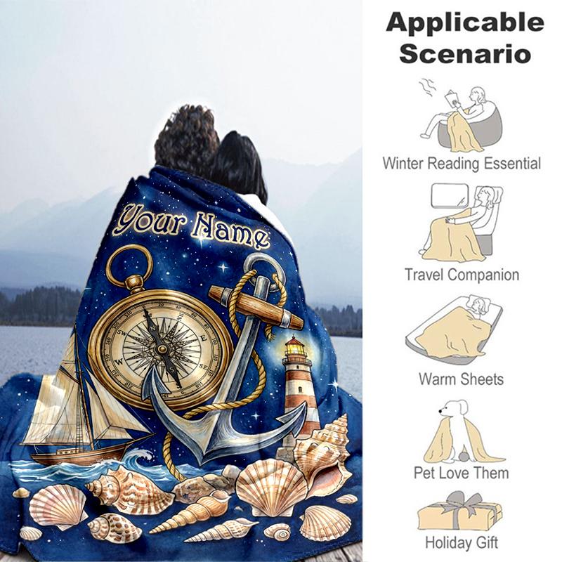 1PC Custom Name Nautical Starry Night Adventure Flannel Blanket Versatile,all-season Throw Suitable for the Living Room,bedroom,camping,travel,and Gif