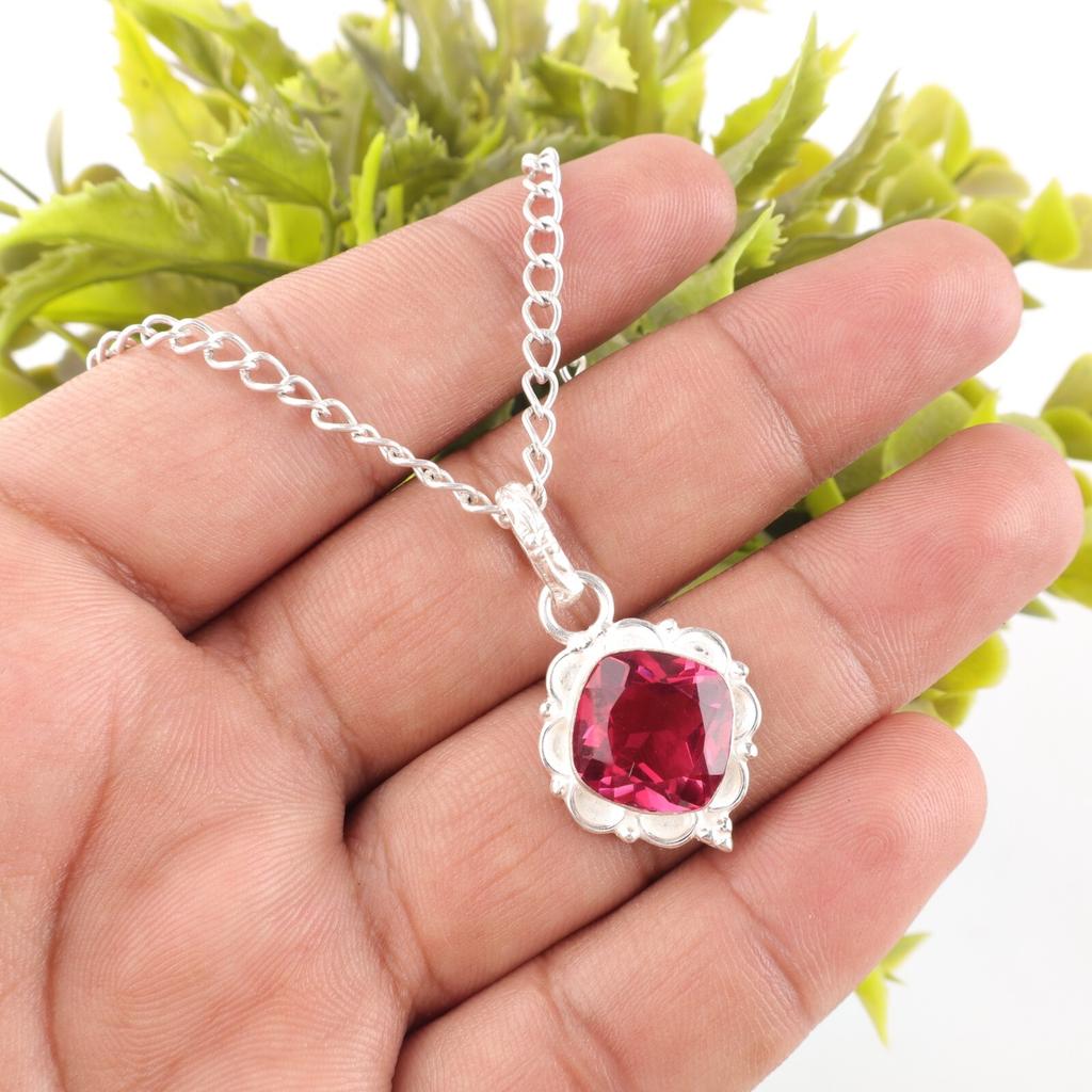 Pink Tourmaline Gemstone 925 Sterling Silver Jewelry Handmade Boho Pendant 1.50" PP-2-12