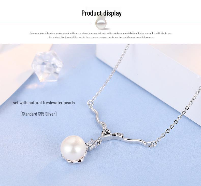 S925 Sterling Silver Elk Pendant Necklace with Freshwater Pearl - Ethnic Style Christmas Gift.