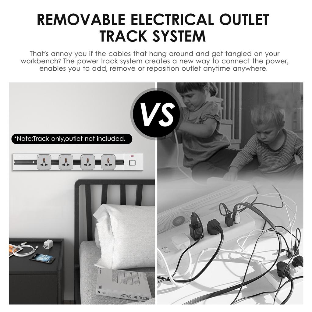 Elektrische Outlet Track Oberfläche Montiert Power Outlet Track 60cm Aluminium Legierung Küche Steckdosen