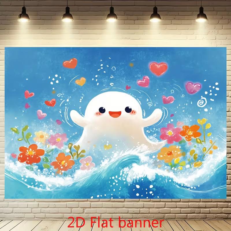 

2D Happy Little Seal Wall Tapestry, Kawaii Ocean Animal Scene Backdrop for Children s Parties 47.2x31.5inch/120*80cm