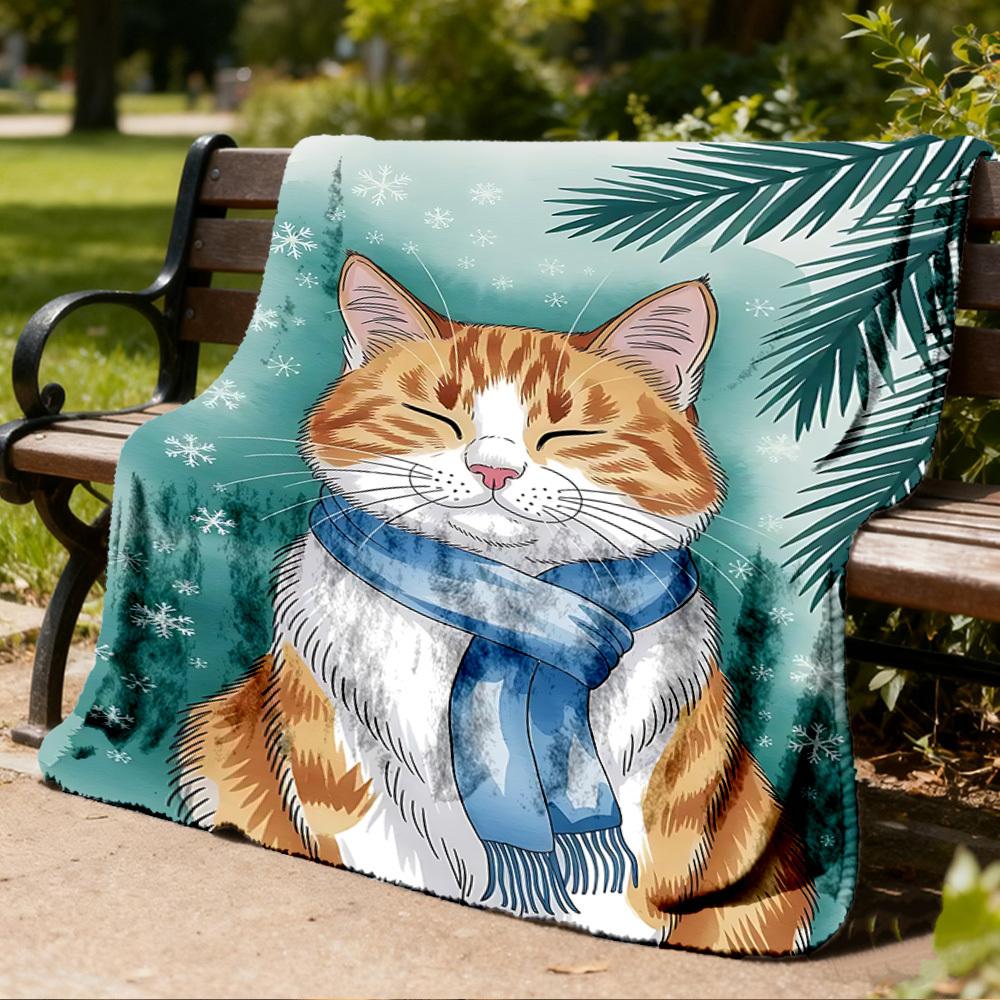 1pc Cat Scarf Winter Outdoor Flannel Blanket Soft All Season Polyester Throw , Perfect for Picnics & Travel , Picnic Accessory