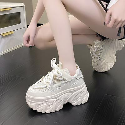 Fashion 8.5CM Women's Mesh Dad Shoes Thick Bottom Platform Sneakers New 2025 Autumn Casual High Heel Sport Shoes Breathable