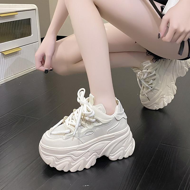Fashion 8.5CM Women's Mesh Dad Shoes Thick Bottom Platform Sneakers New 2025 Autumn Casual High Heel Sport Shoes Breathable
