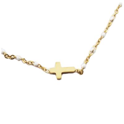 [R0223] – Designer-Halskette „Kreuz“ aus Weißgold aus Stahl – 10 x 5 mm
