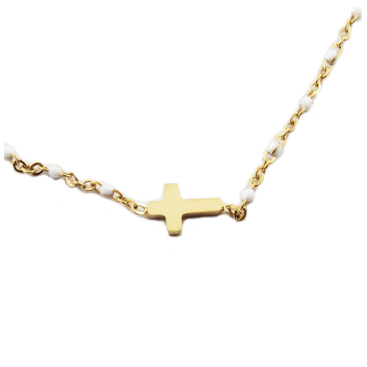 

Les Trésors De Lily [R0223] - Дизайнерское колье из стали Крест золотисто-белого цвета - 10x5 мм