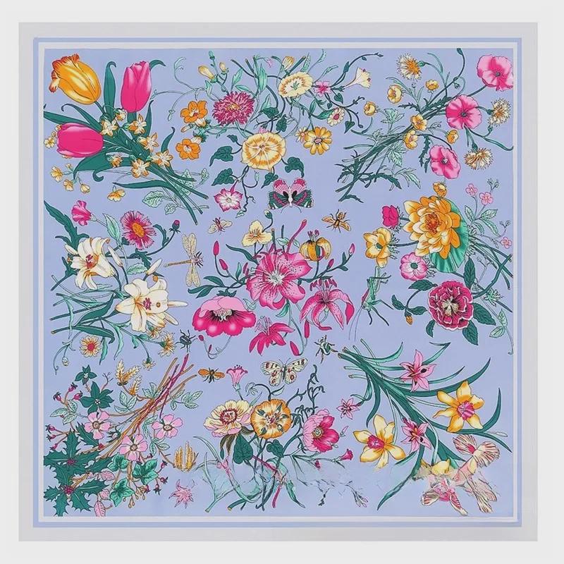 "New European and American Jungle Floral Bird Print 130cm Silk Twill Satin Square Scarf Shawl"