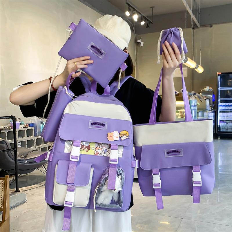 

New Elementary School Student Schoolbag Cute Children s Backpack Campus Large Capacity Backpack Set Send Badge Card