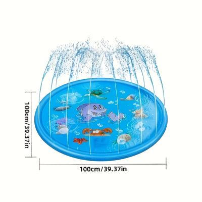100cm Blue Dolphin Inflatable Splash Mat - Durable PVC, Splash-Proof Outdoor Play Mat with Fun Water Spray System Ideal for Lawn