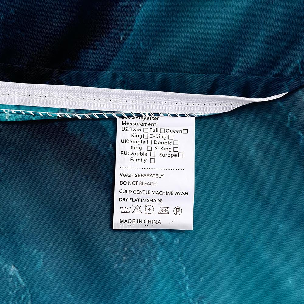 2/3pcs 3D Blue Wave Print Duvet Cover Set Black Background Ocean Wave Element Bedding Set (size 135x200 Only 1 Pillowcase)