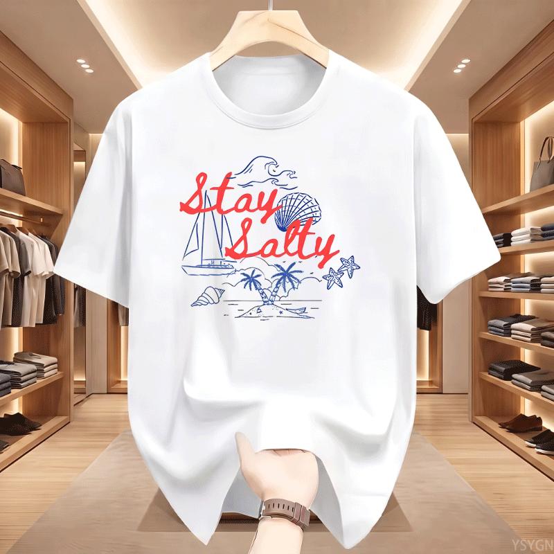 Stay Salty Graphic Tee Beachy Summer Cotton T Shirt Casual Round Neck Printed Short Sleeve Tshirts Unisex Comfortable Clothing