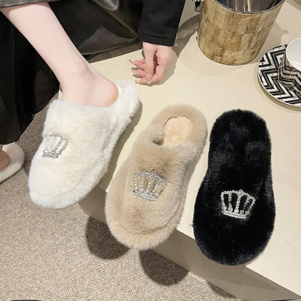 Fashion Autumn and Winter Fluffy Couple Cotton Slipper Women's Bag Cute Thick Bottom Cartoon Non-slip Interior for Family Use