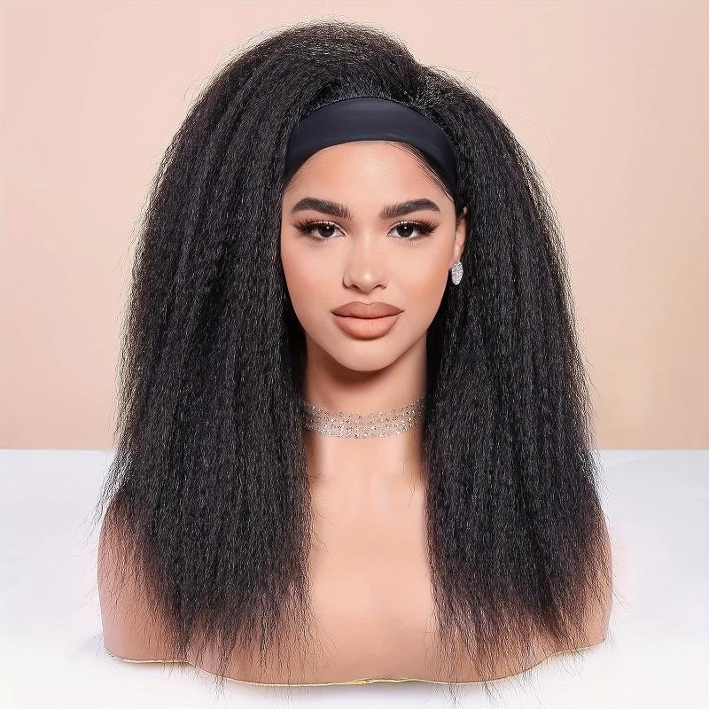 [Wig] -32 Inch Headband Headscarf Wig Women Yaki Ice Silk Headband Long Straight Headgear