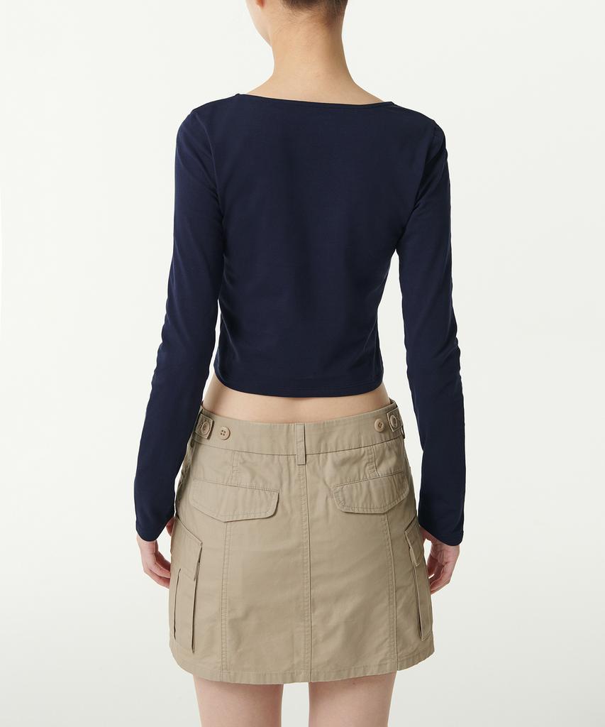 MUSINSA STANDARD WOMAN Women'S Slim Crop Square Neck Long Sleeve T-Shirt [Navy]