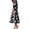 A Fashionable Mid-Sleeved Mid-Length Dress With Floral Prints And A Sexy V-Neck