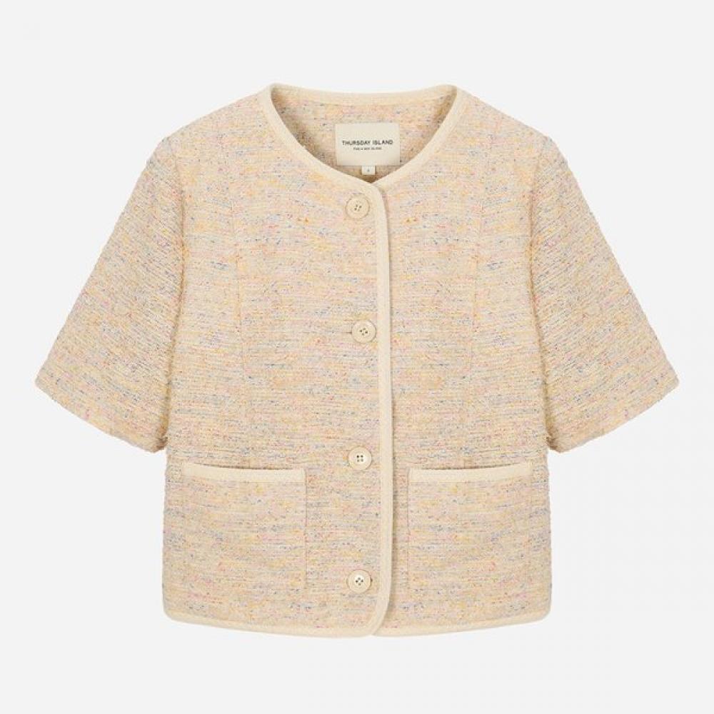 Thursday Island Women Multi Color Tweed Short Sleeve Jacket T264mjk239w