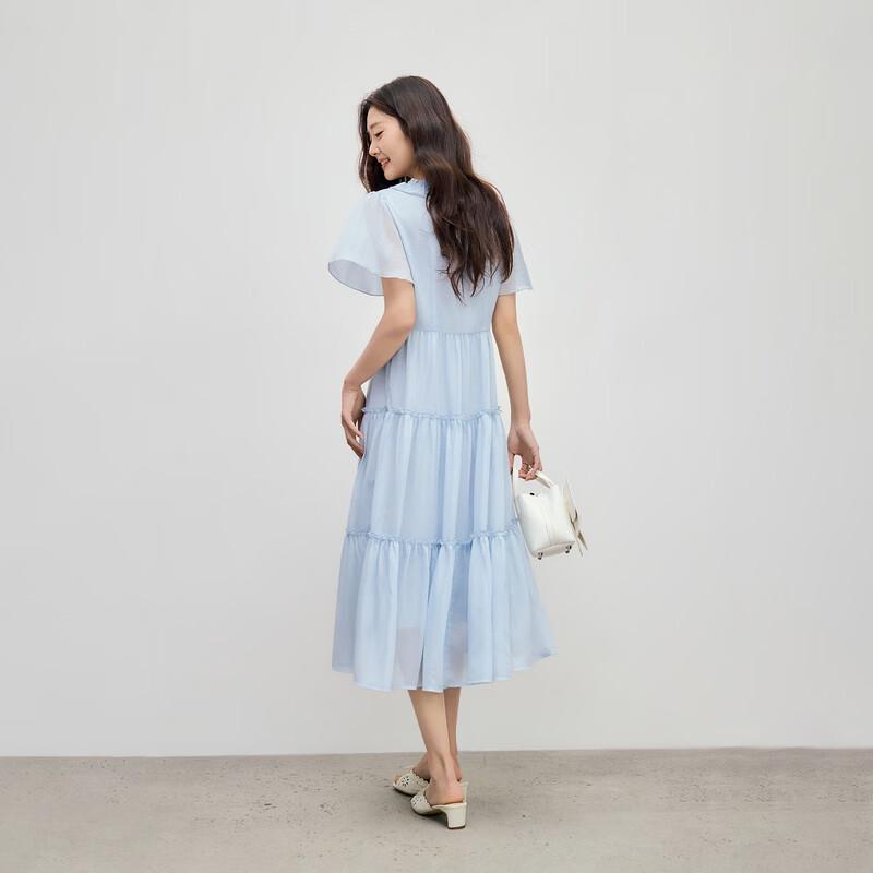 French V-Neck Ruffle Chiffon Midi Dress