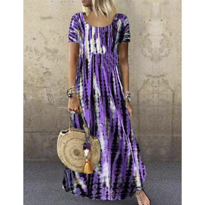 QICED Fashion Summer Spring Short Sleeve O-Neck Casual Dresses