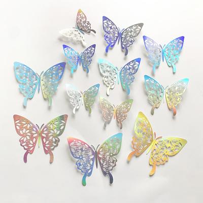 12-teilige 3D Bunte Silber Schmetterlingsaufkleber zur Wanddekoration