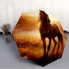 1pc Horse Sunset Automatic Folding Umbrella Portable Collapsible 8-Rib Umbrella for All Seasons, Casual Outdoor Accessory, B63