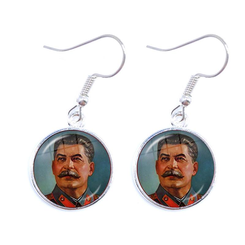 Soviet USSR Stalin Lenin Drop Earrings Classic Red Star Hammer Sickle Communism Emblem CCCP Glass Cabochon Ear Jewelry For Women